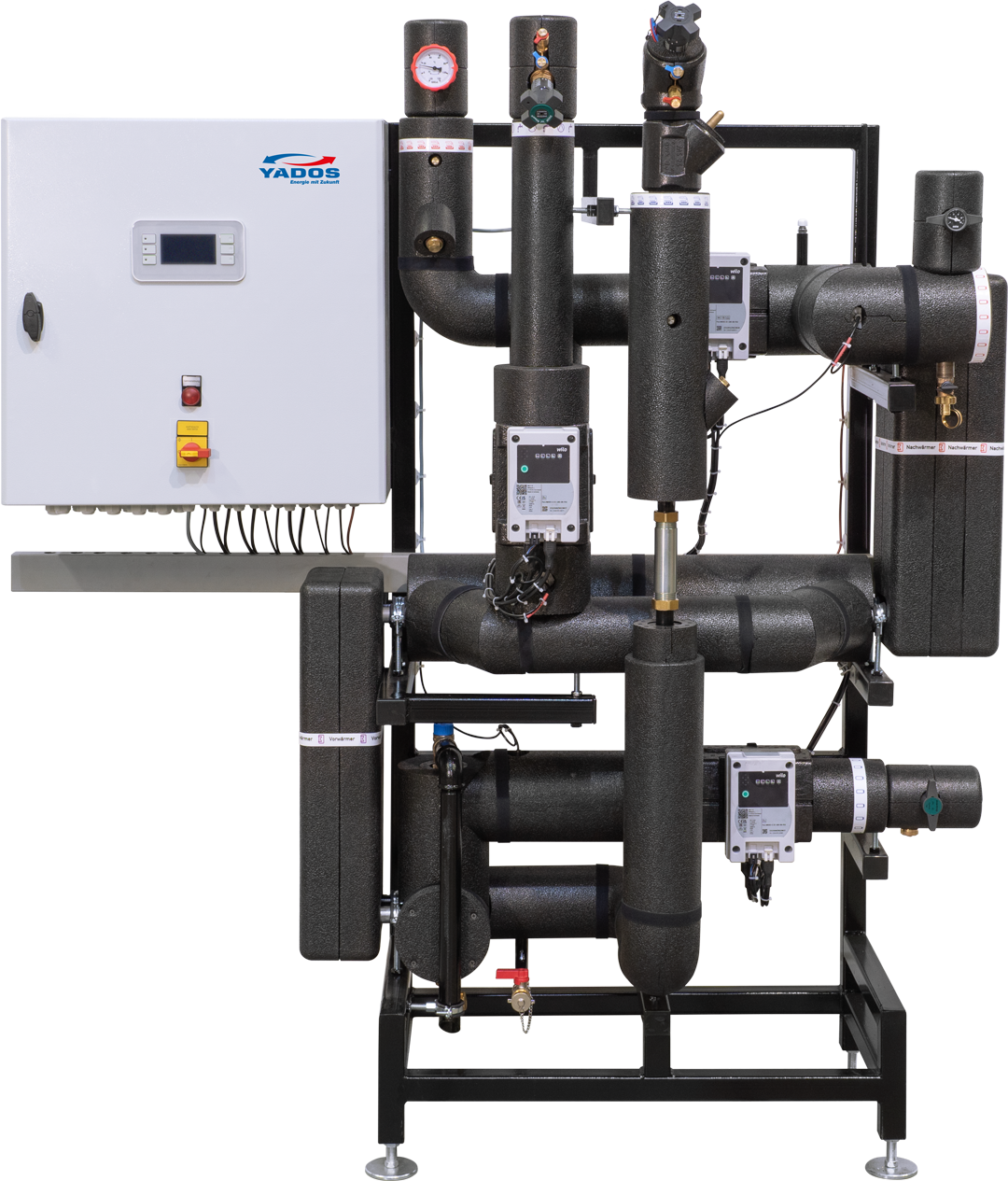 YADOS domestic hot water unit with insulated piping and a control cabinet